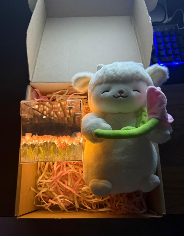 PELUCHE CORDEITO TULIPAN + TULIPAN INFINITO CAJA DE REGALO
